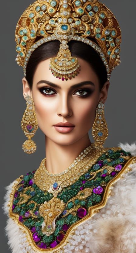 Greek Goddess Portrait with Jewels and Silk