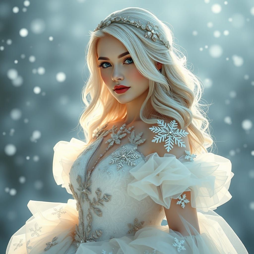 Ethereal Winter Bride in Elegant Art Nouveau Style