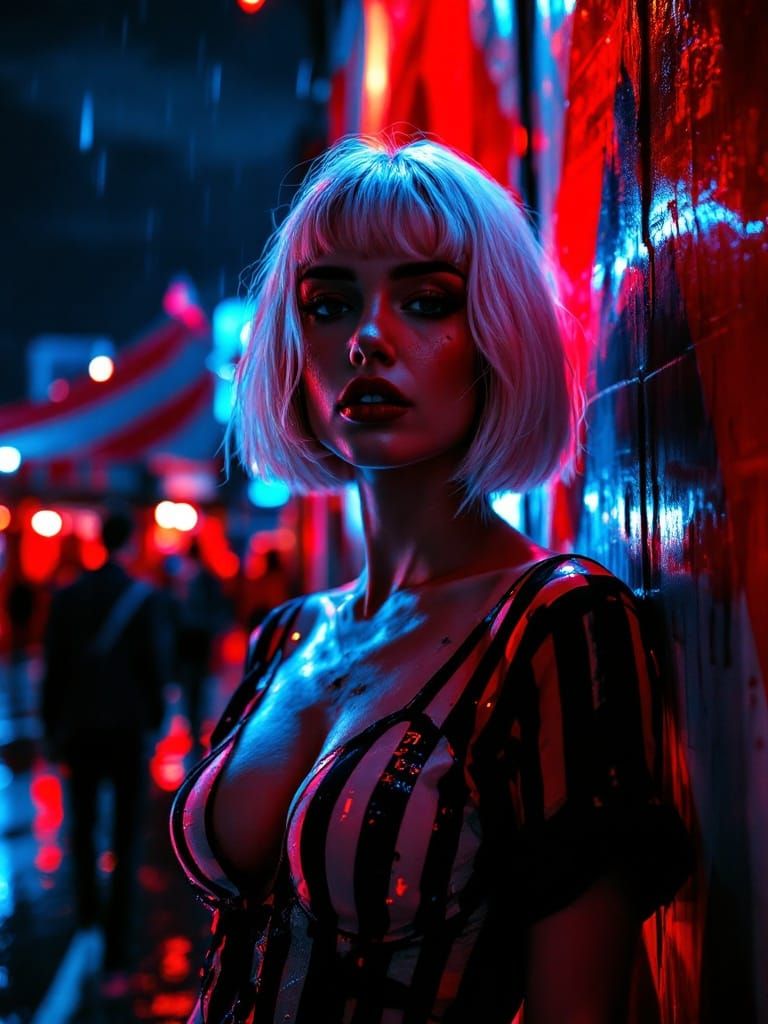 Surreal Night City Goddess in Neon Decay