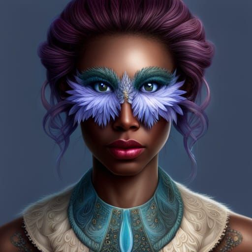 Cute Blue Fluffy Bird with Fractal Flowers