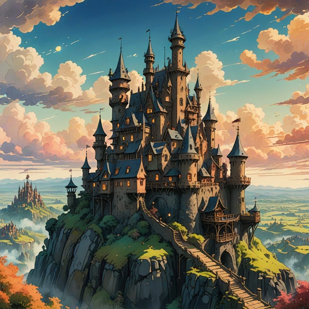 Howl's Moving Castle in Watercolor Animation Style