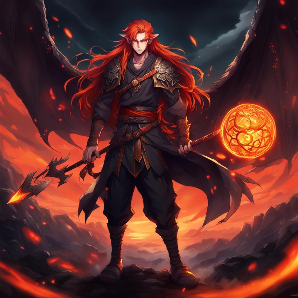 Evil Half-Dragon Druid with Red Hair