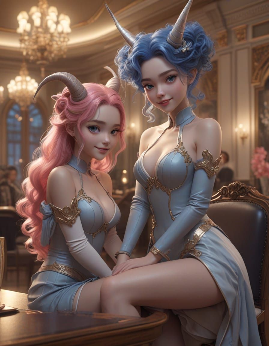 Alien Women on Romantic Date in Fancy Restaurant