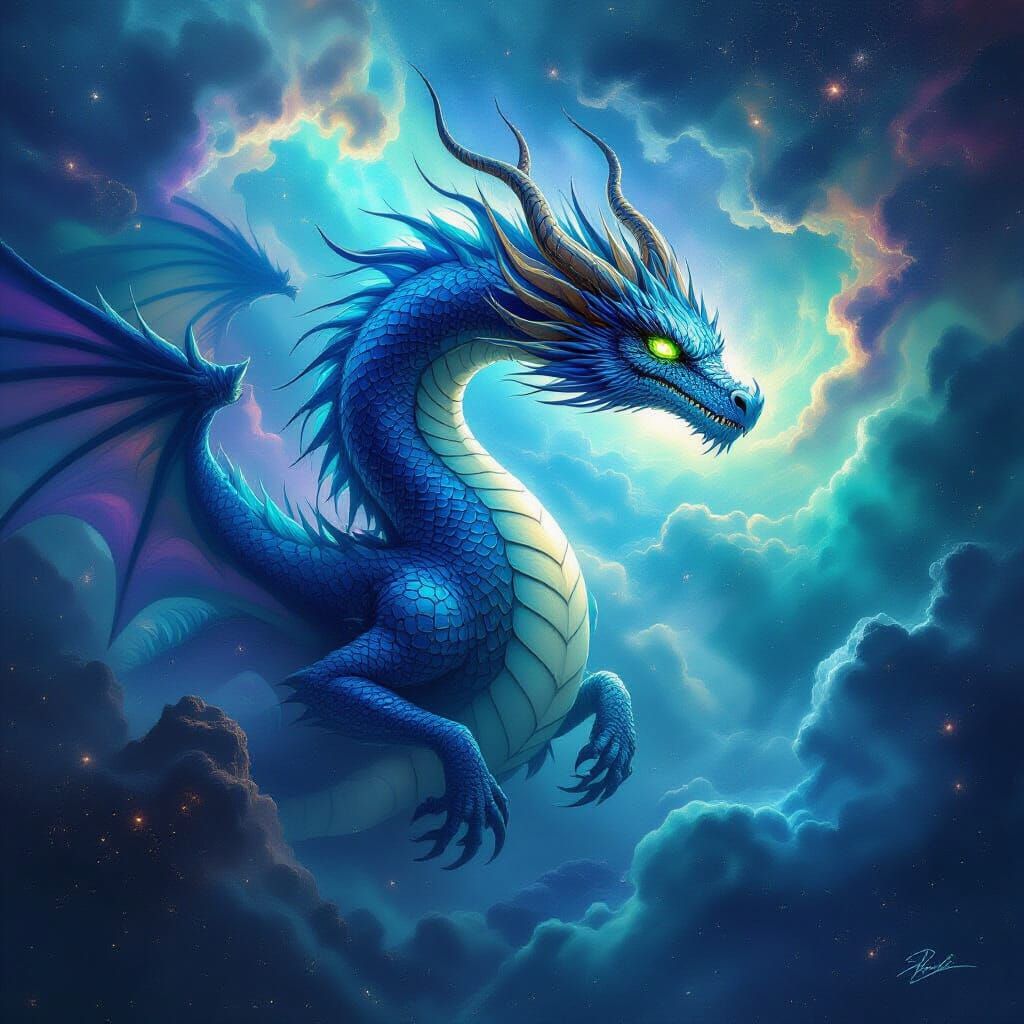 Celestial Dragon Soars Through Nebula in Digital Painting