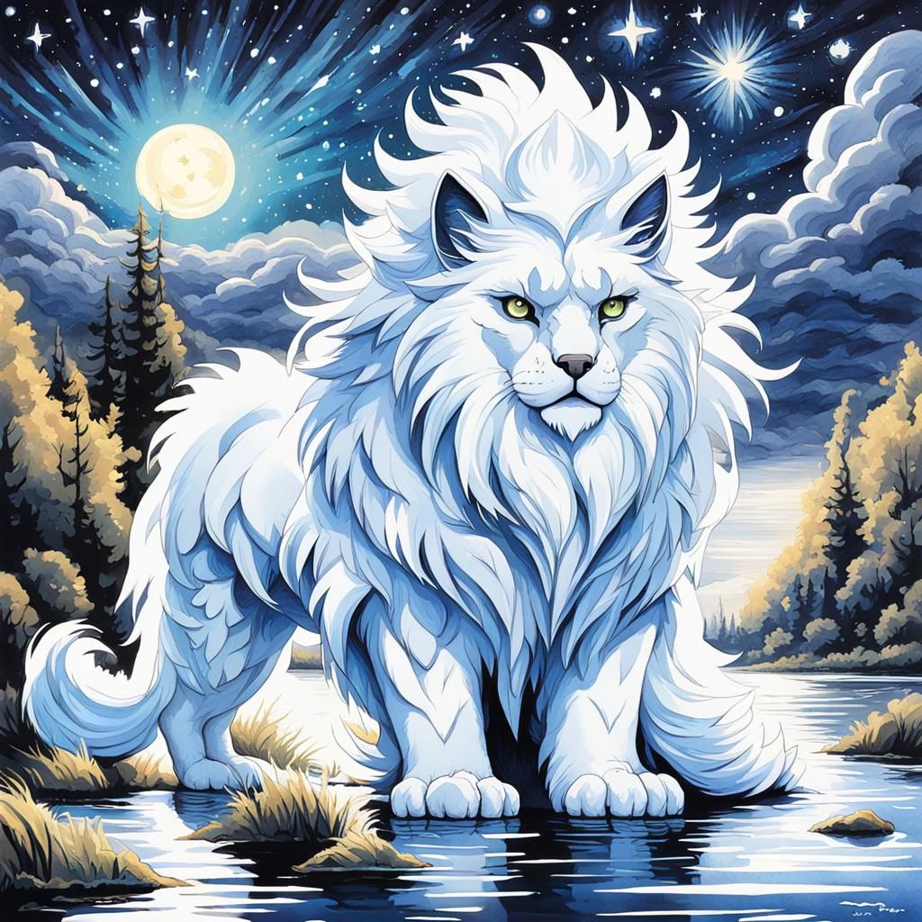 Bioluminescent Stallion Under Starry Sky, Watercolor Style