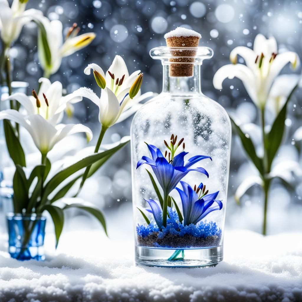 Rococo Blue Lilies in Bottle, Boutique Shop