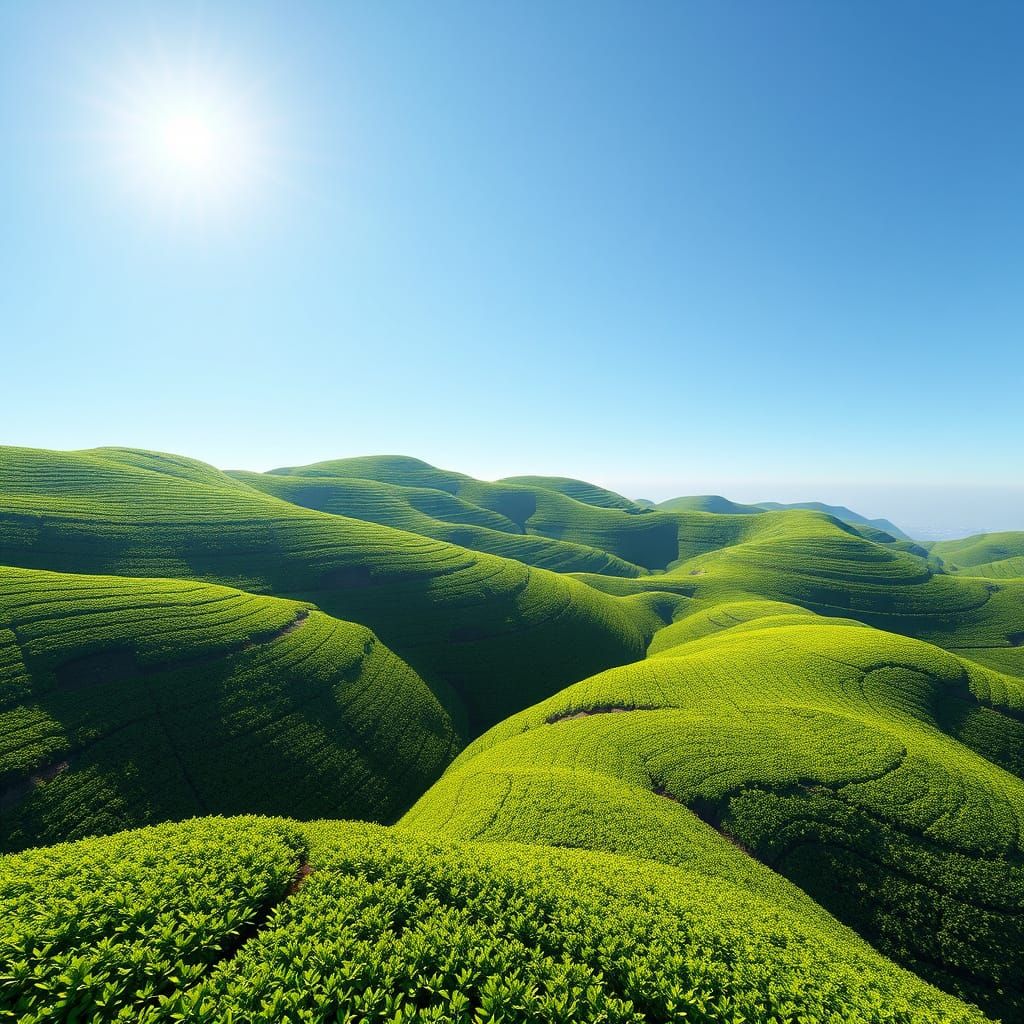 Surreal Landscape with Vibrant Tea Hills Under Radiant Blue ...