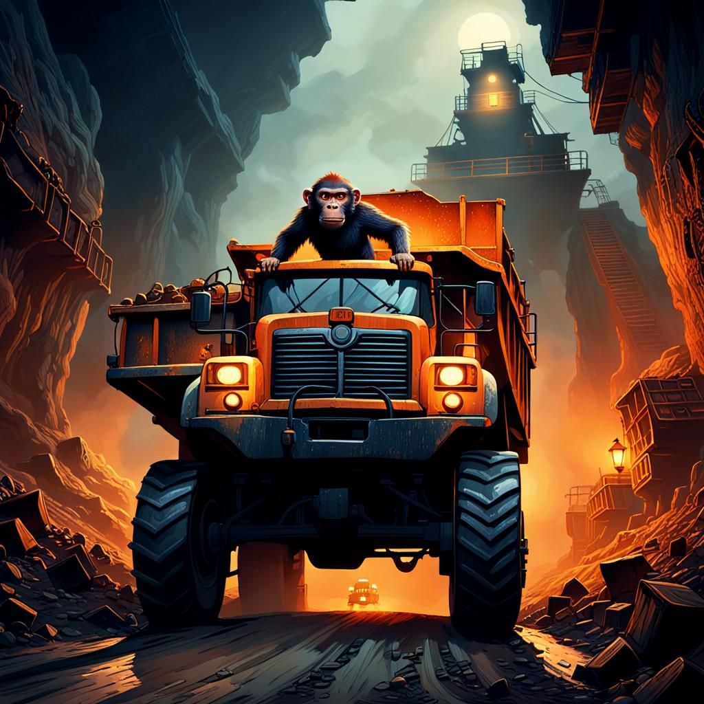 Monkey driving a dump truck