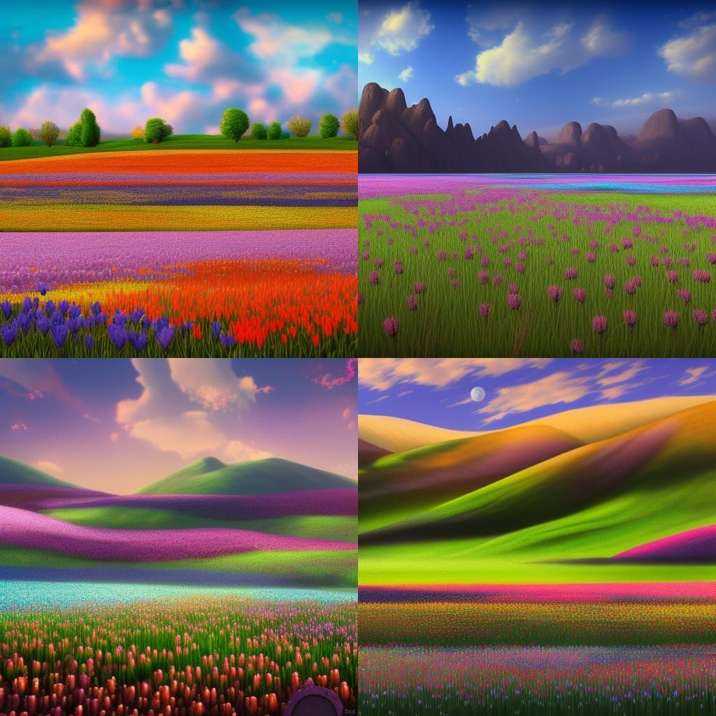 Vibrant Tulip Fields in a Fantastical Landscape