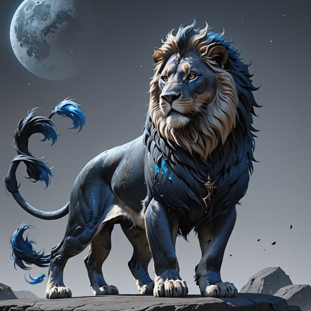 Black and Blue Moon Lion in 3D Anime Art