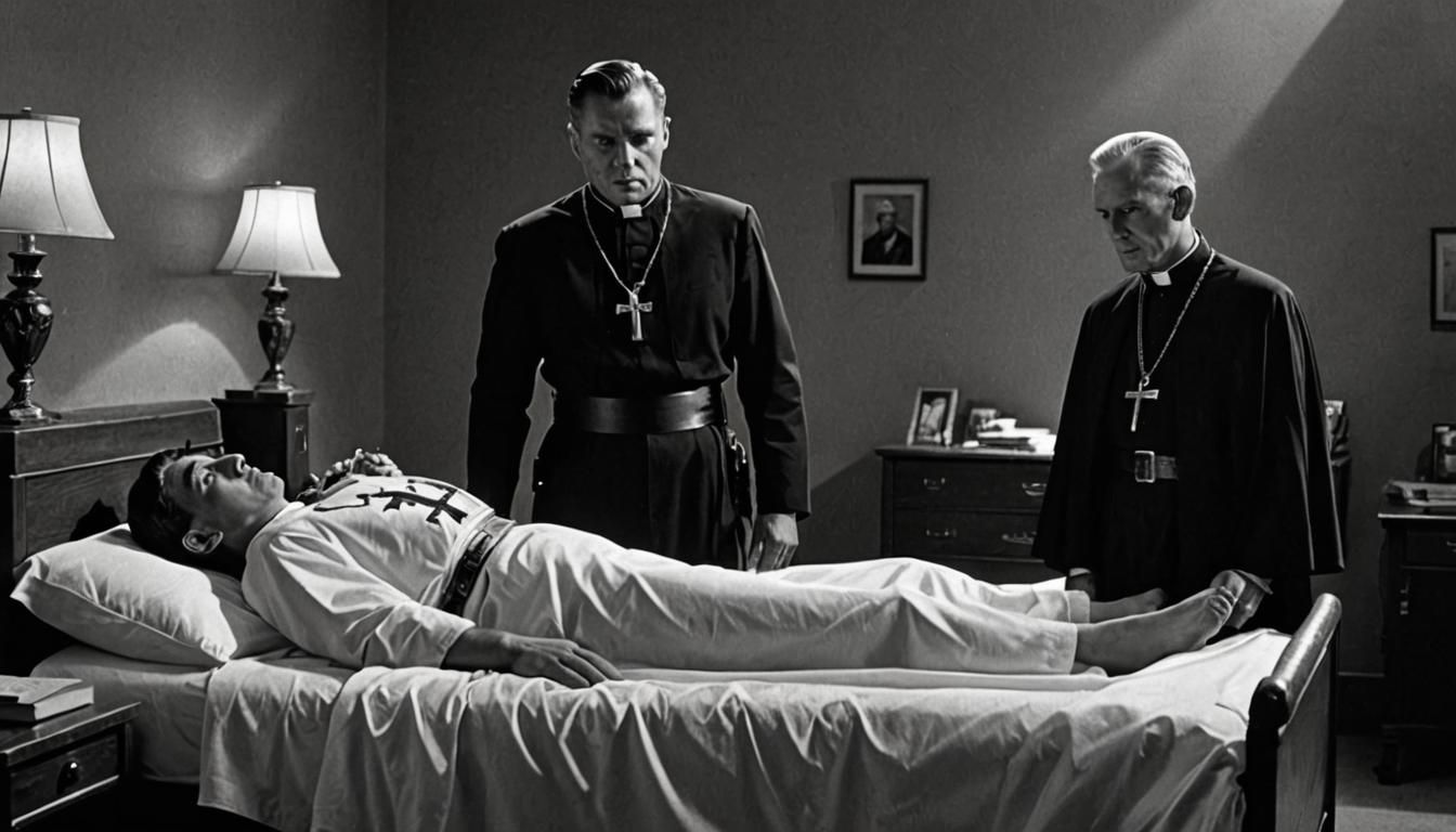 Epic Battle: Priest vs. Demon in Grimdark Style