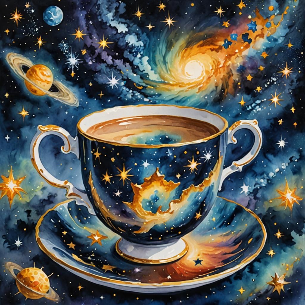 Milky Way Teacup: Gouache Impressionist Constellation Art