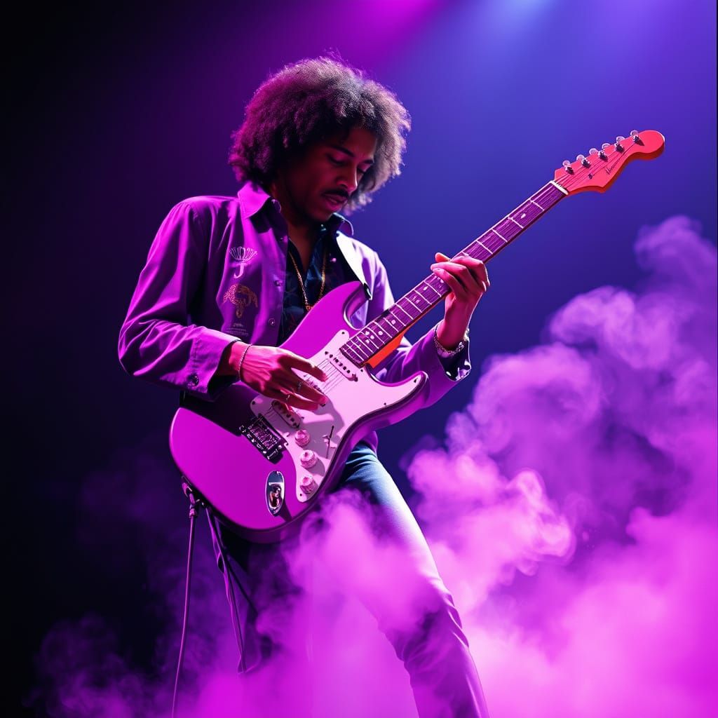 Jimi Hendrix Live in Psychedelic Stage Lights