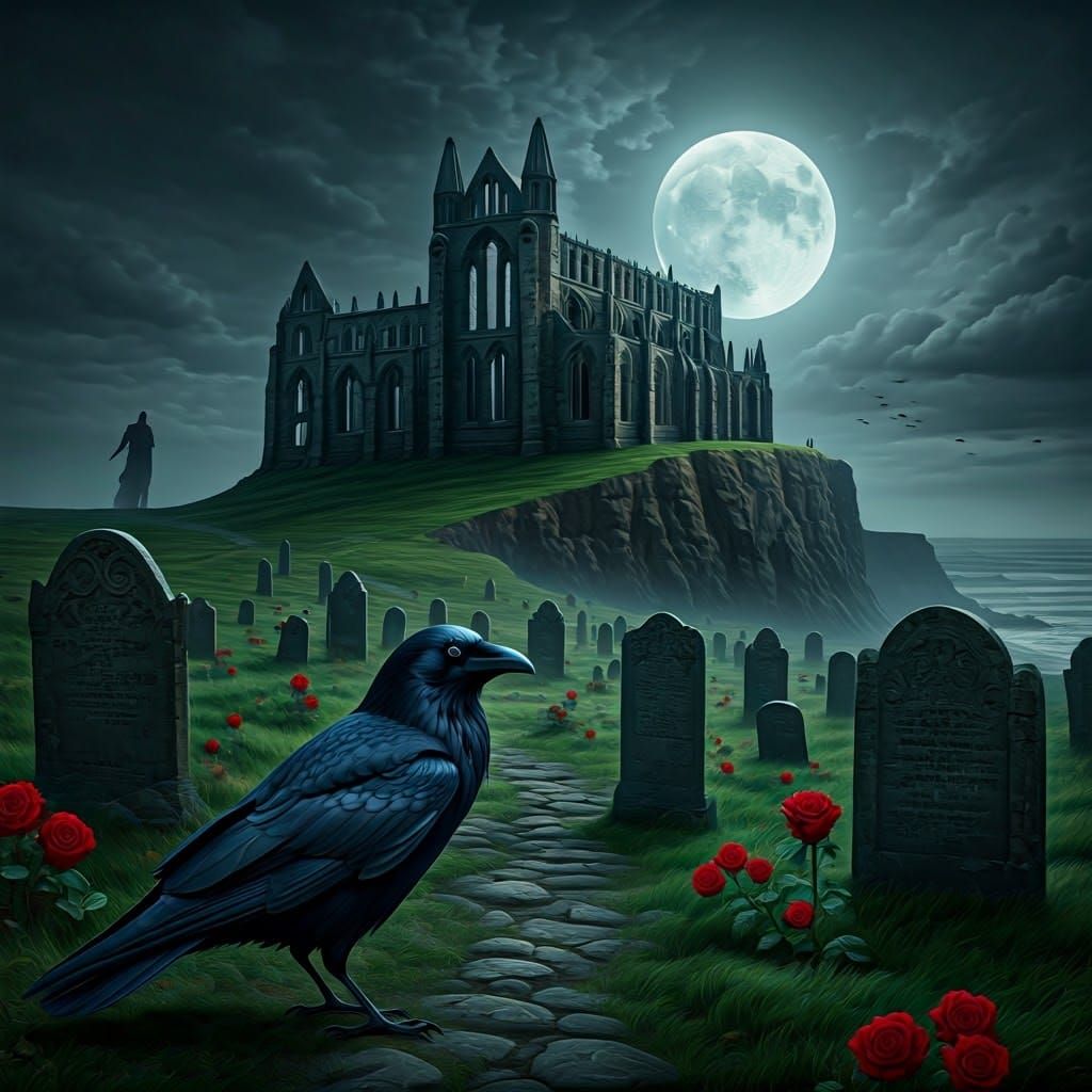 Whitby Abbey Gothic Graveyard in Ethereal Moonlight