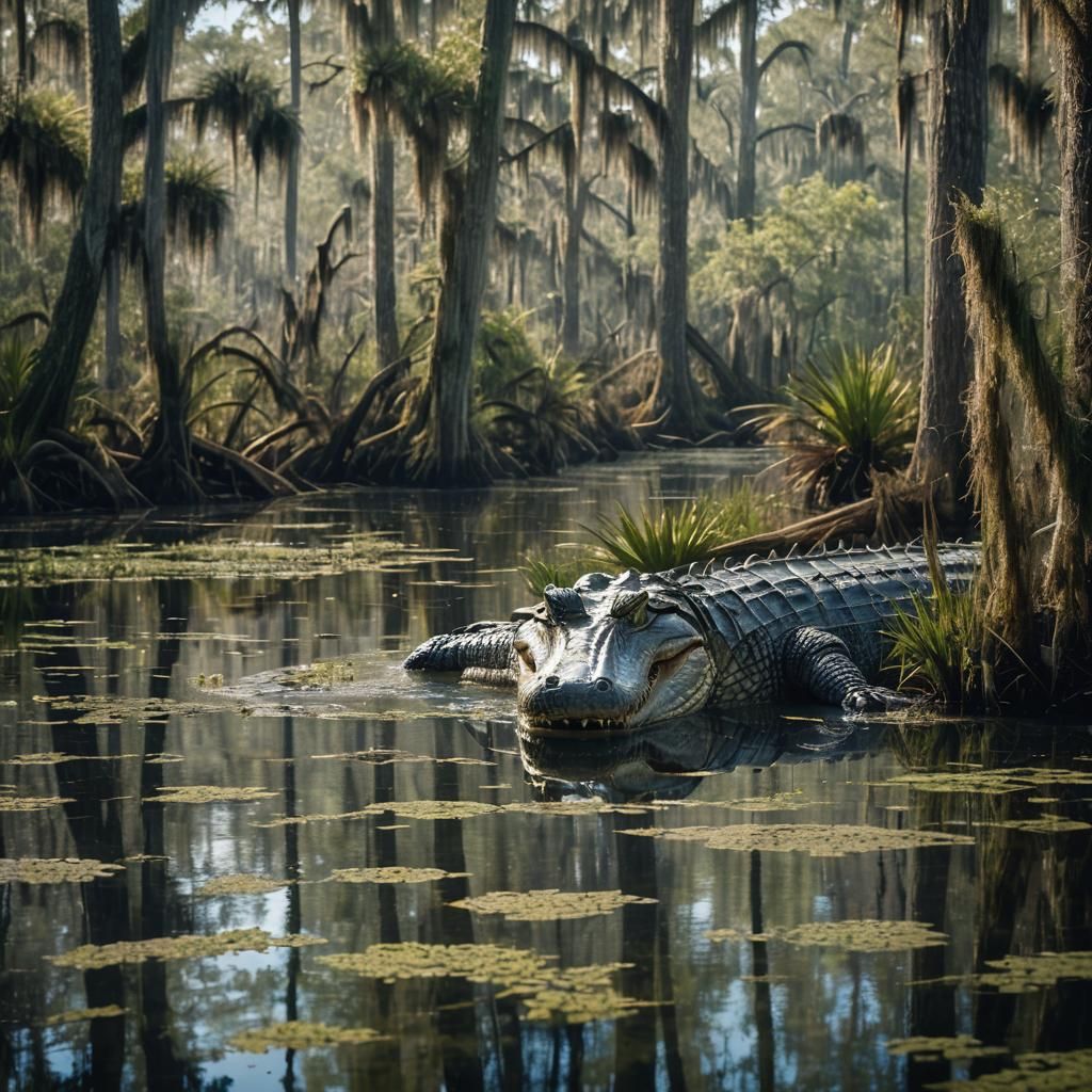 Alligator Chomping in Florida Swamp