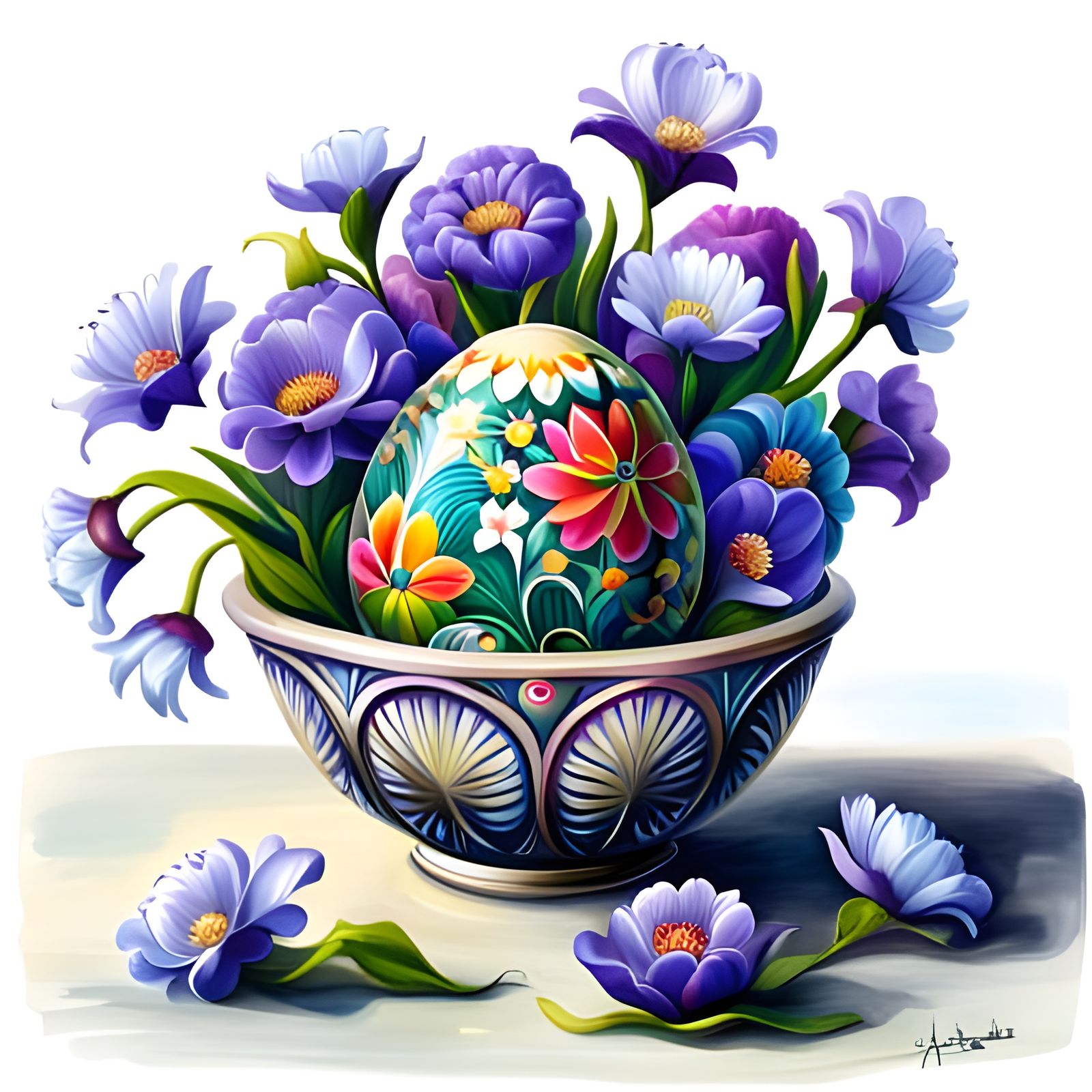 Ornate Floral Easter Egg in Vivid Pastel Airbrush Painting