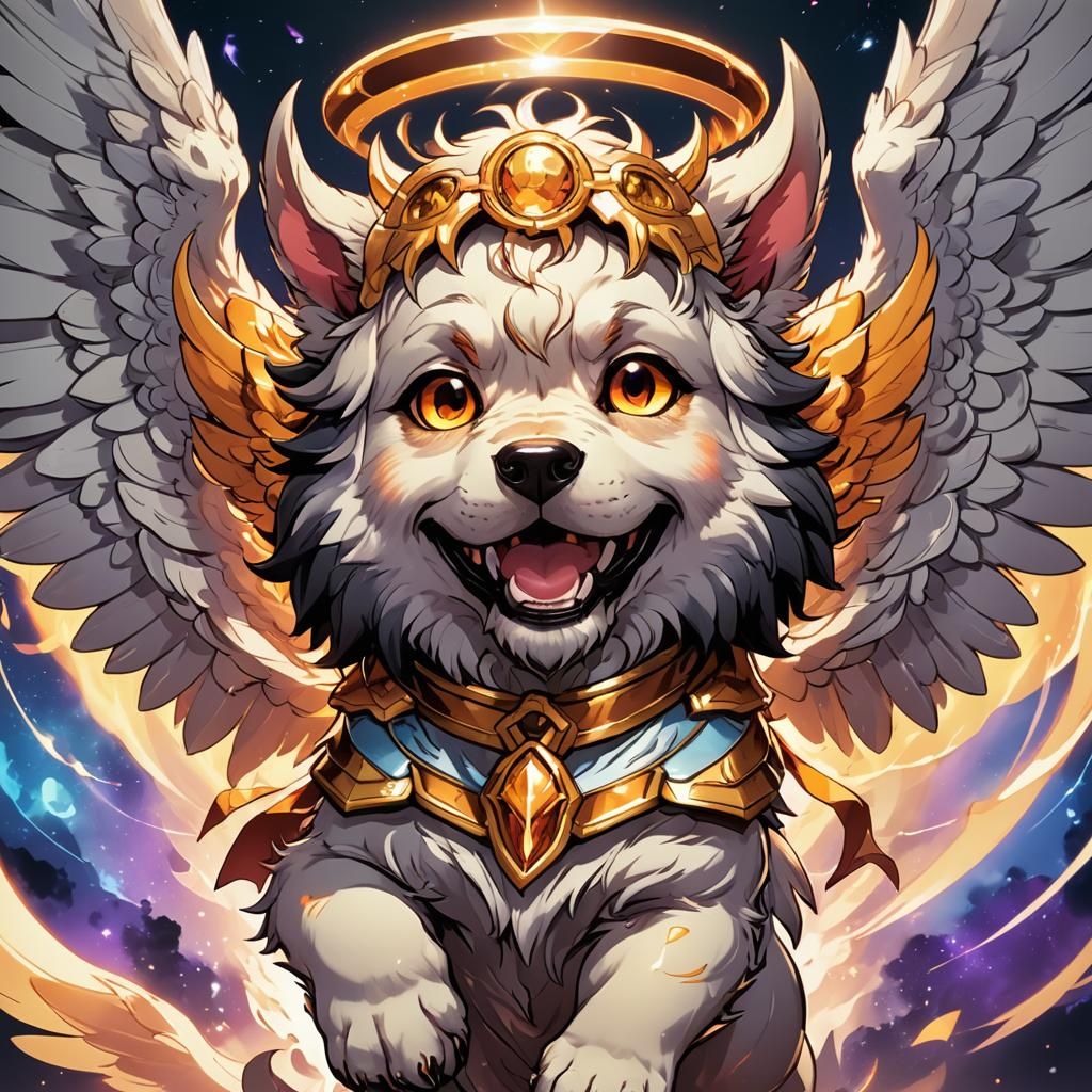 Chibi Angel Cerberus in Vibrant Manga Style