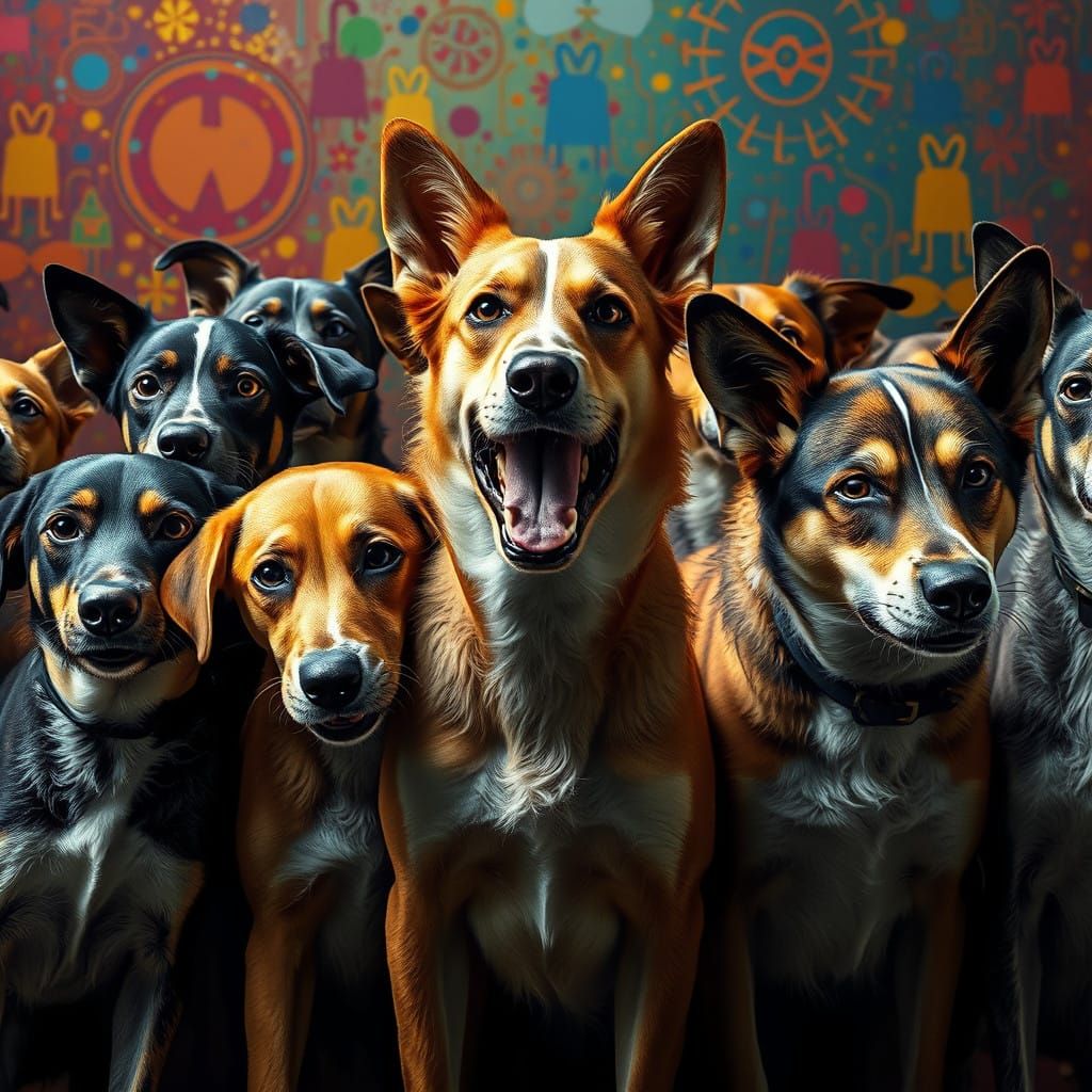 Dogs in Vibrant Orchestra Confrontation