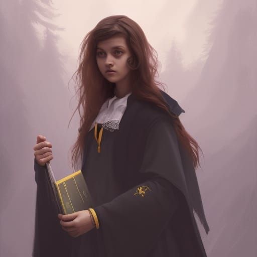 Photorealistic Hufflepuff Student in Romantic Style