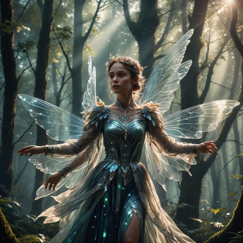 Hyper-Realistic Air Fairy in Mystical Forest