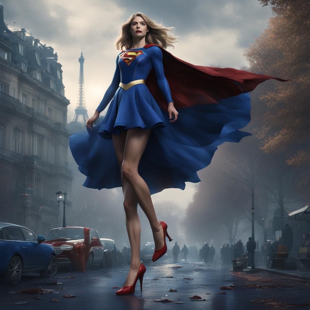 Supergirl in Paris Fog: Detailed Matte Painting