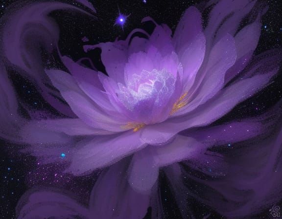 Cosmic Flower Blooms in Space as Abstract Oil Painting