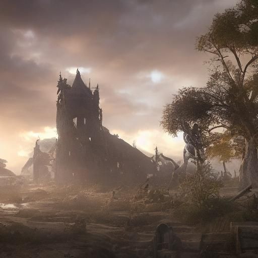 Fantastical Sun-Scorched Landscape in Detailed Matte Paintin...