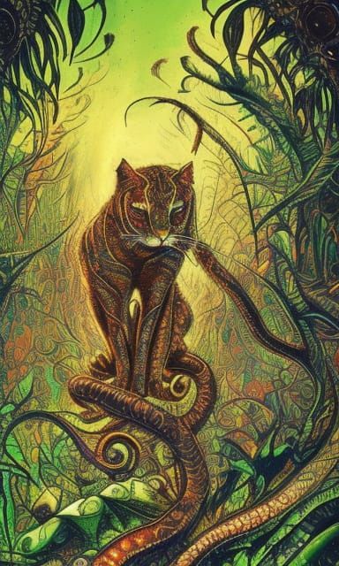 Psychedelic Jungle Cat's Cosmic Ayahuasca Trip