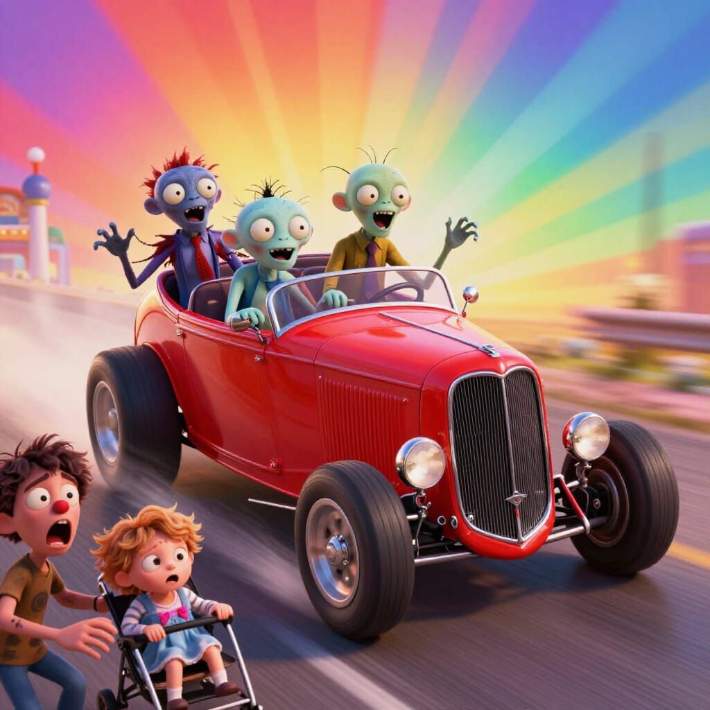 Pixar Hot Rod with Ghouls and Zombies Speeds Through Gradien...