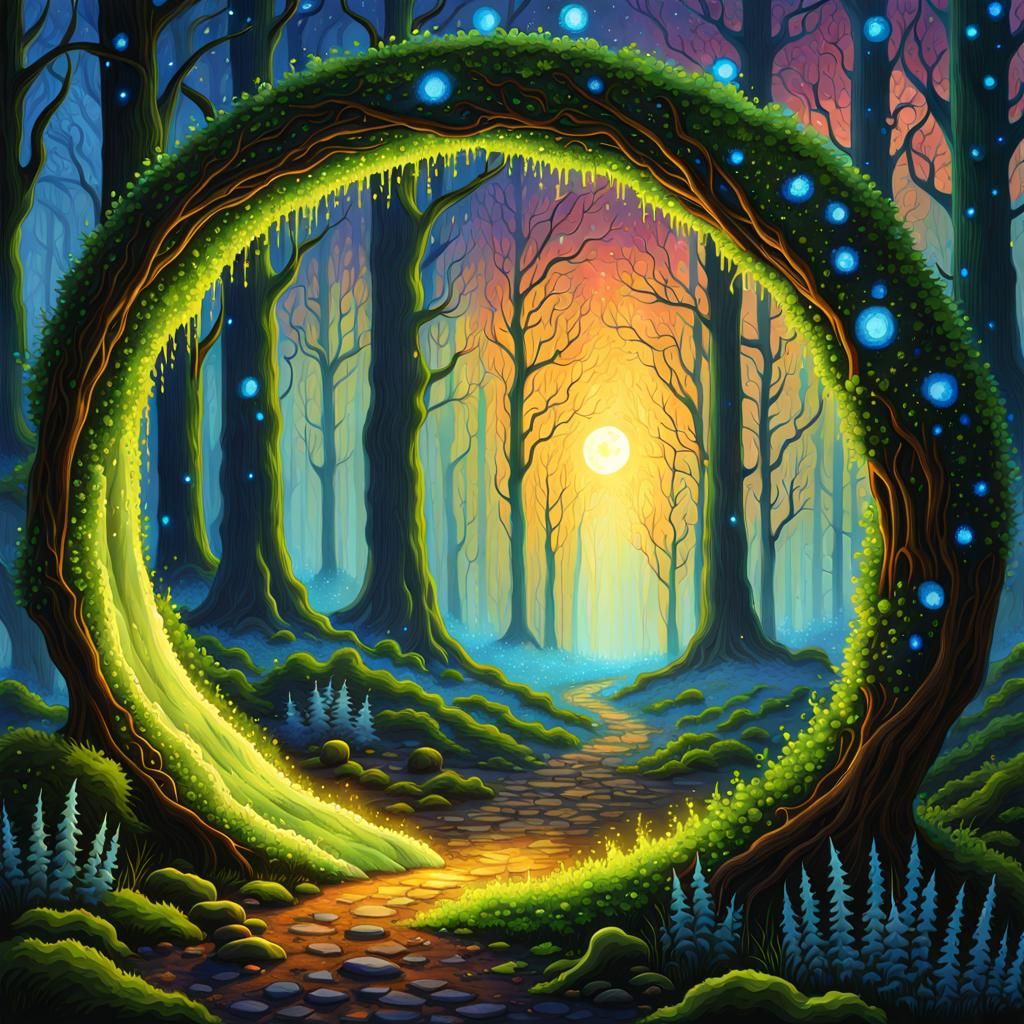 Bioluminescent Portal to a Magical Forest