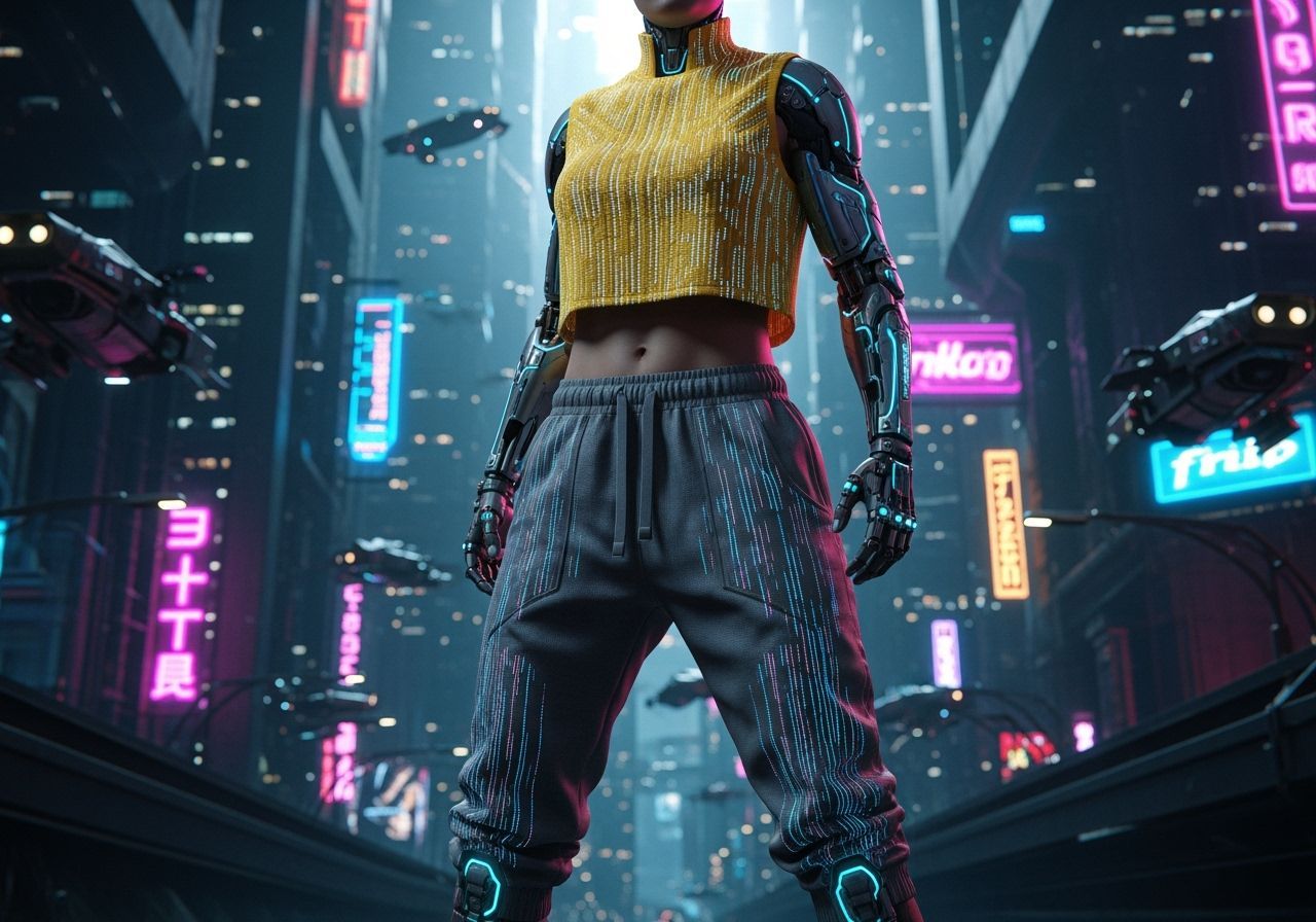 Cyberpunk Figure in Neon Cityscape