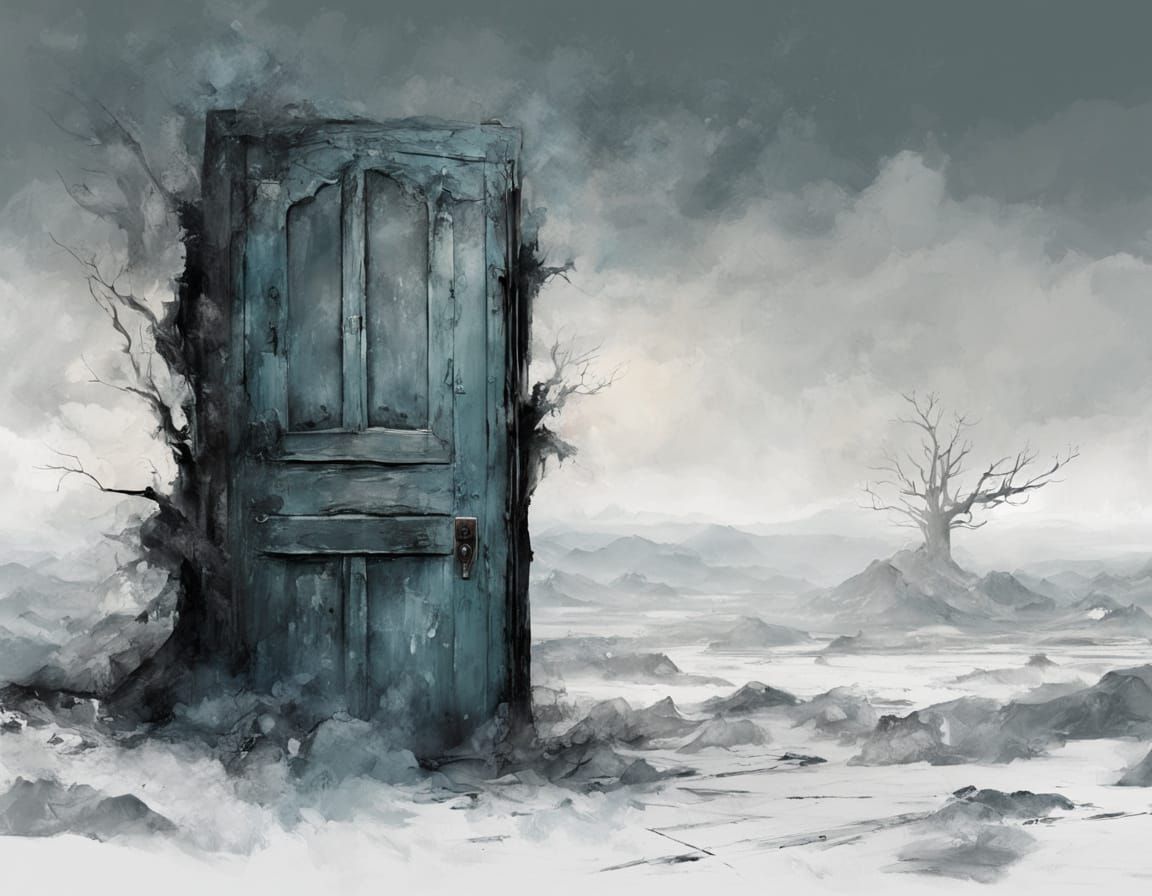 Ancient Door in Frozen Tundra Landscape