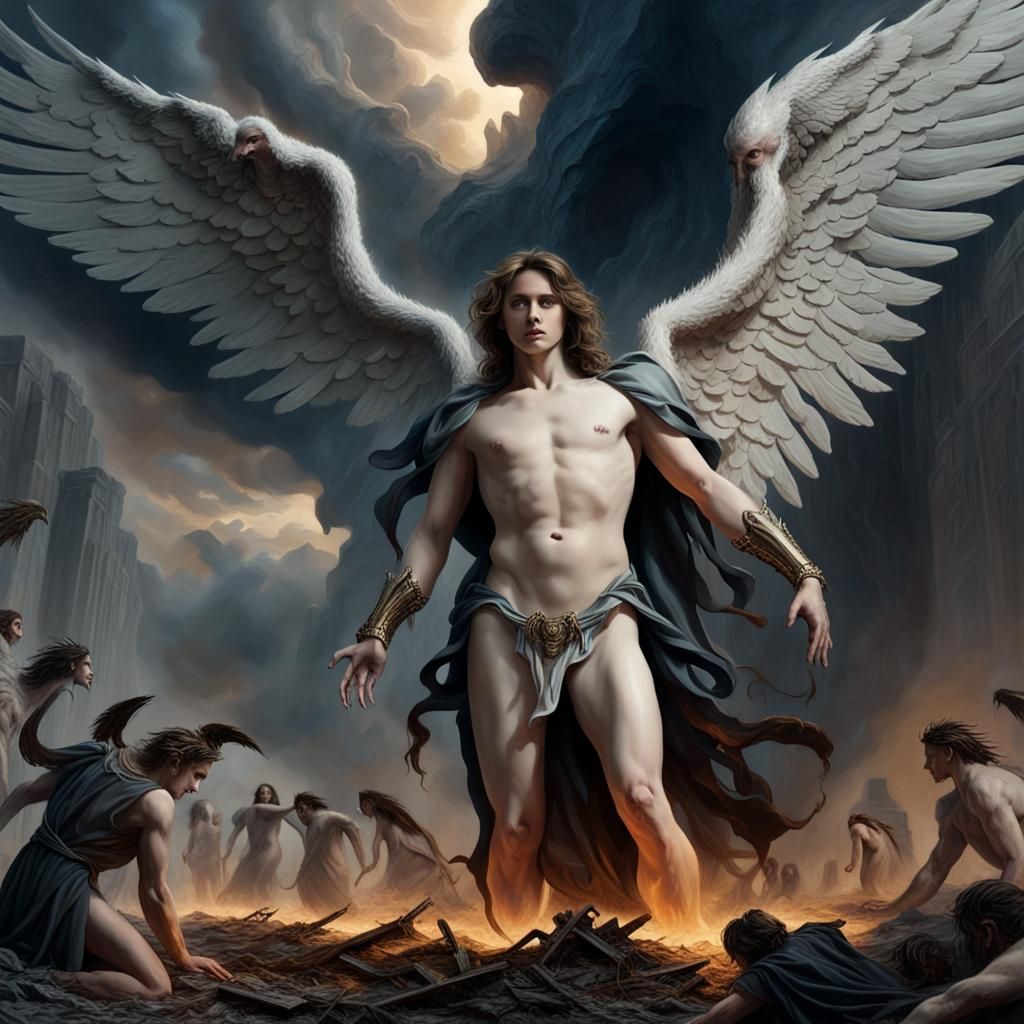 Biblical Nephilim and Fallen Angels Oil Painting