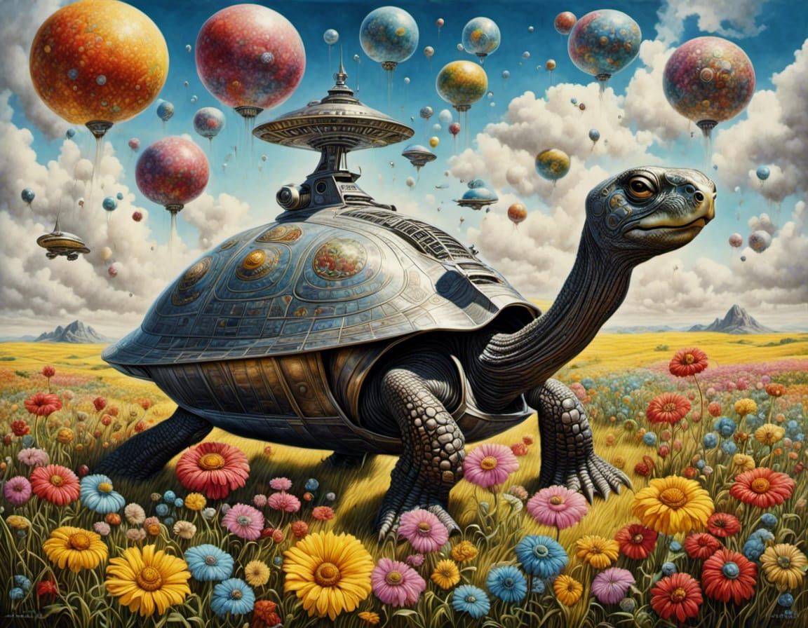 Klingon Turtle on Starfleet Enterprise Field, Watercolor