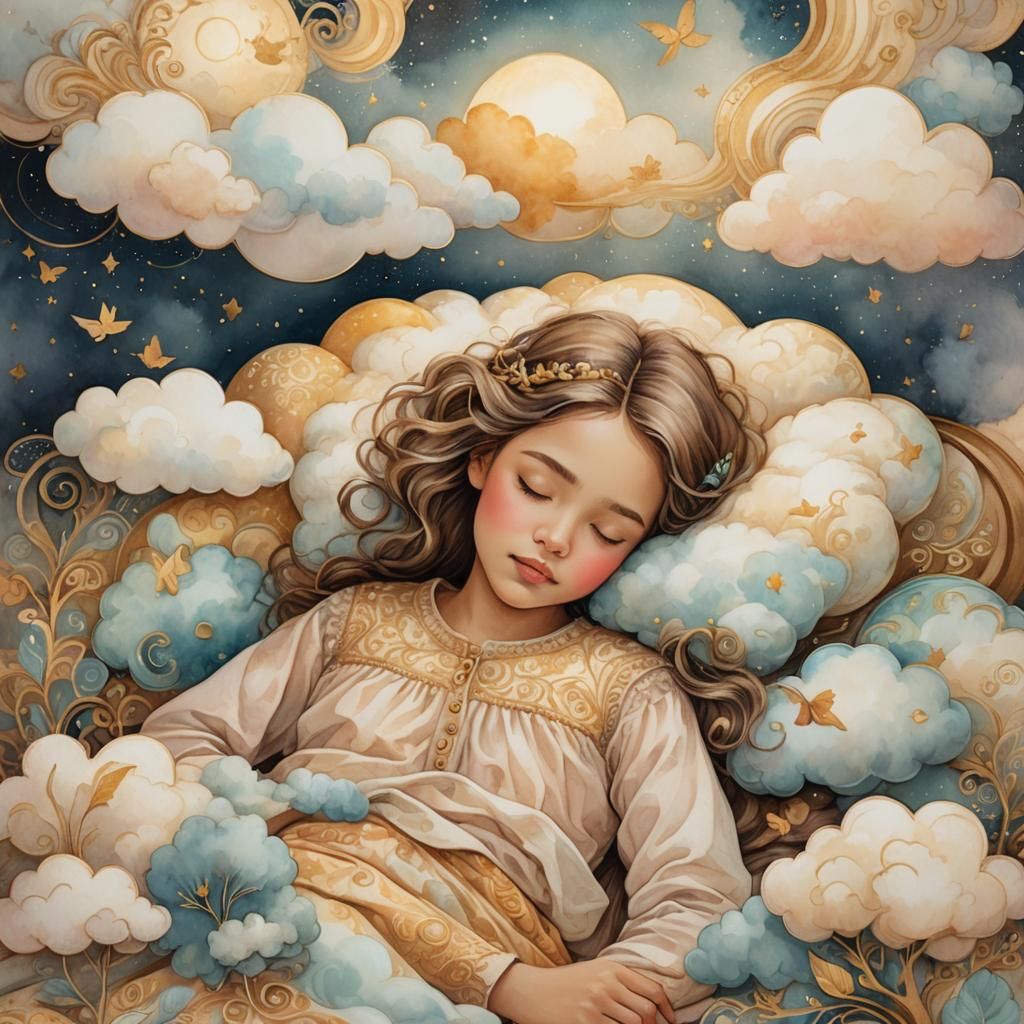 Whimsical Dreamworld: A Girl's Peaceful Slumber
