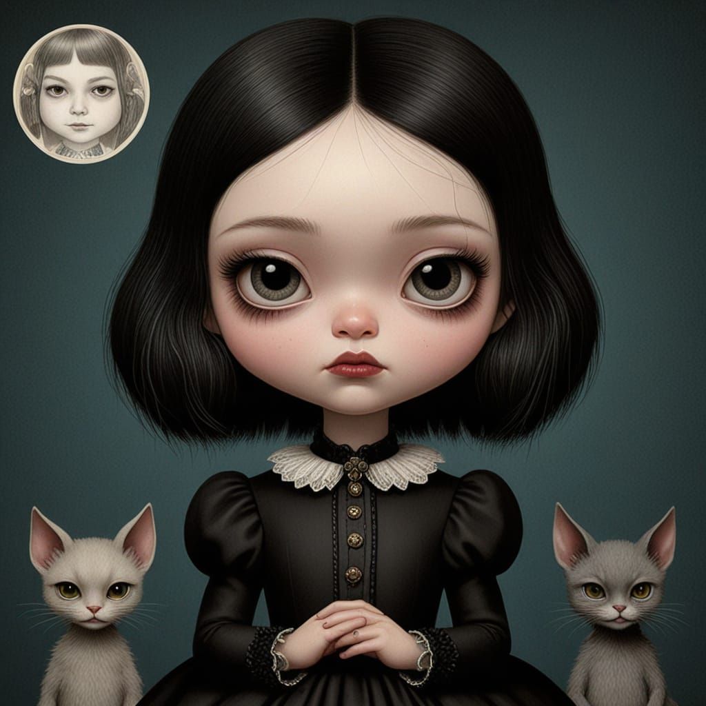 Gothic Cartoon Art in the Style of Mark Ryden and Ingres