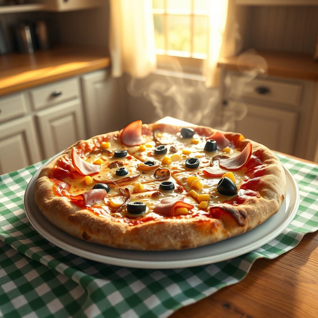 Hyperrealistic 8K Pizza Scene in Warm, Cozy Light