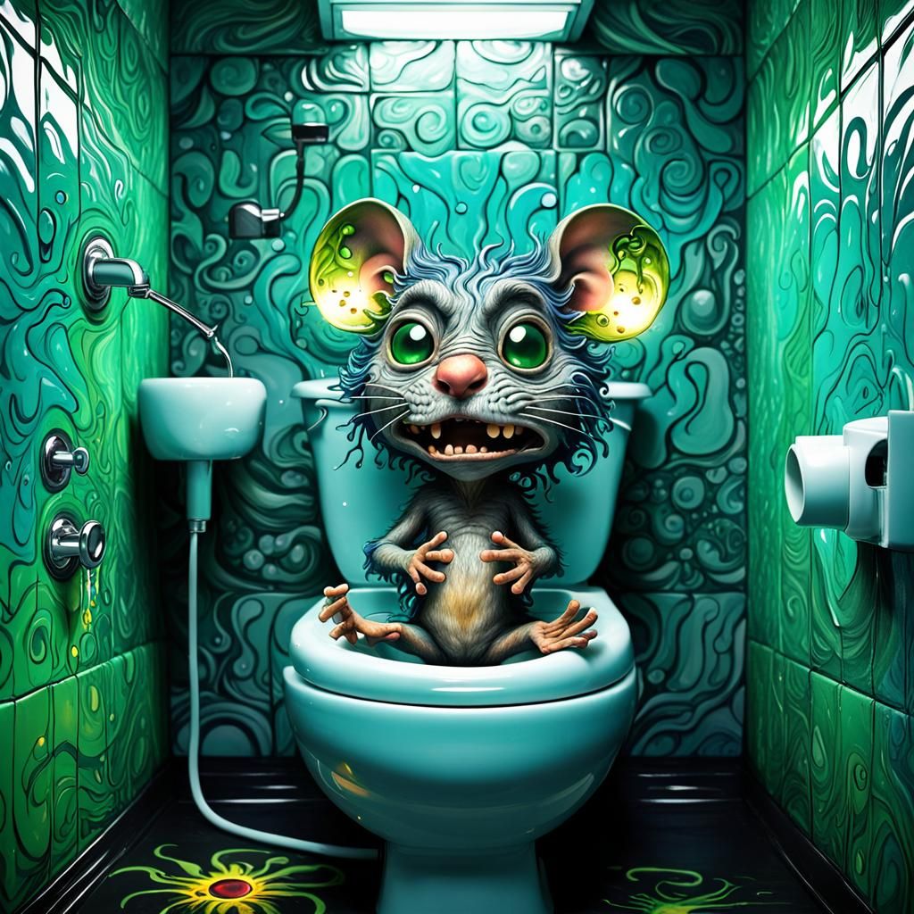 Angry Chibi Mouse on Toilet, Psychedelic Art