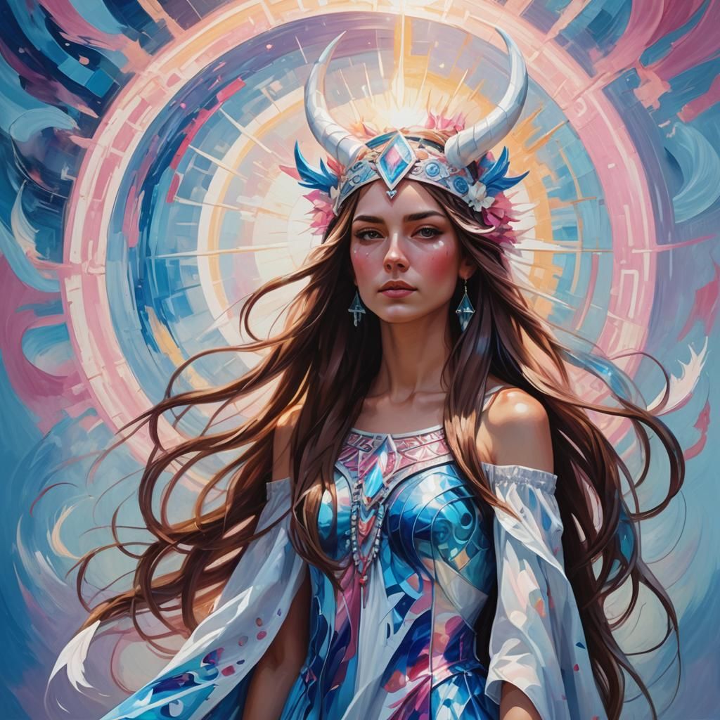 Woman with Horns in Vibrant Digital Portrait Art