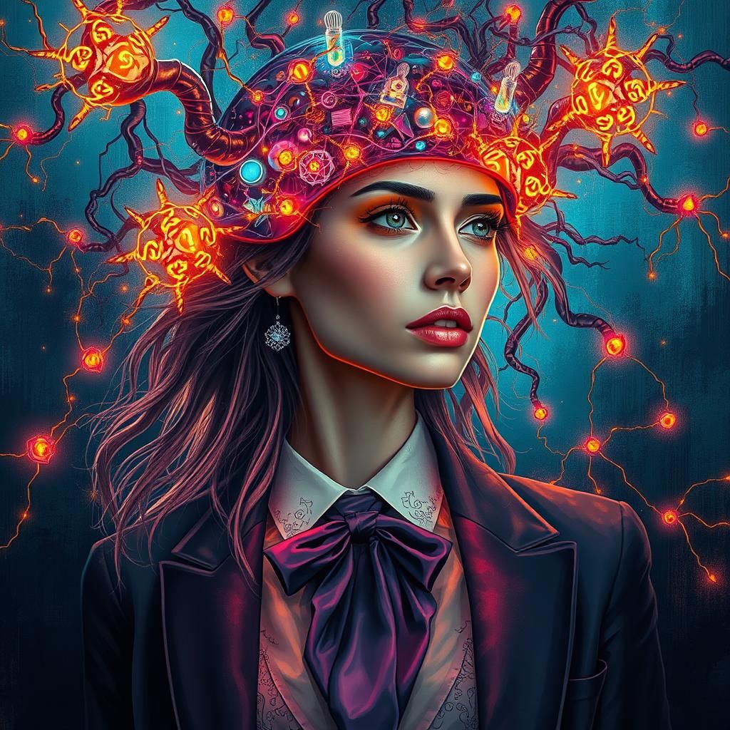 Glowing Neurons: Digital Consciousness in Surreal Futurism