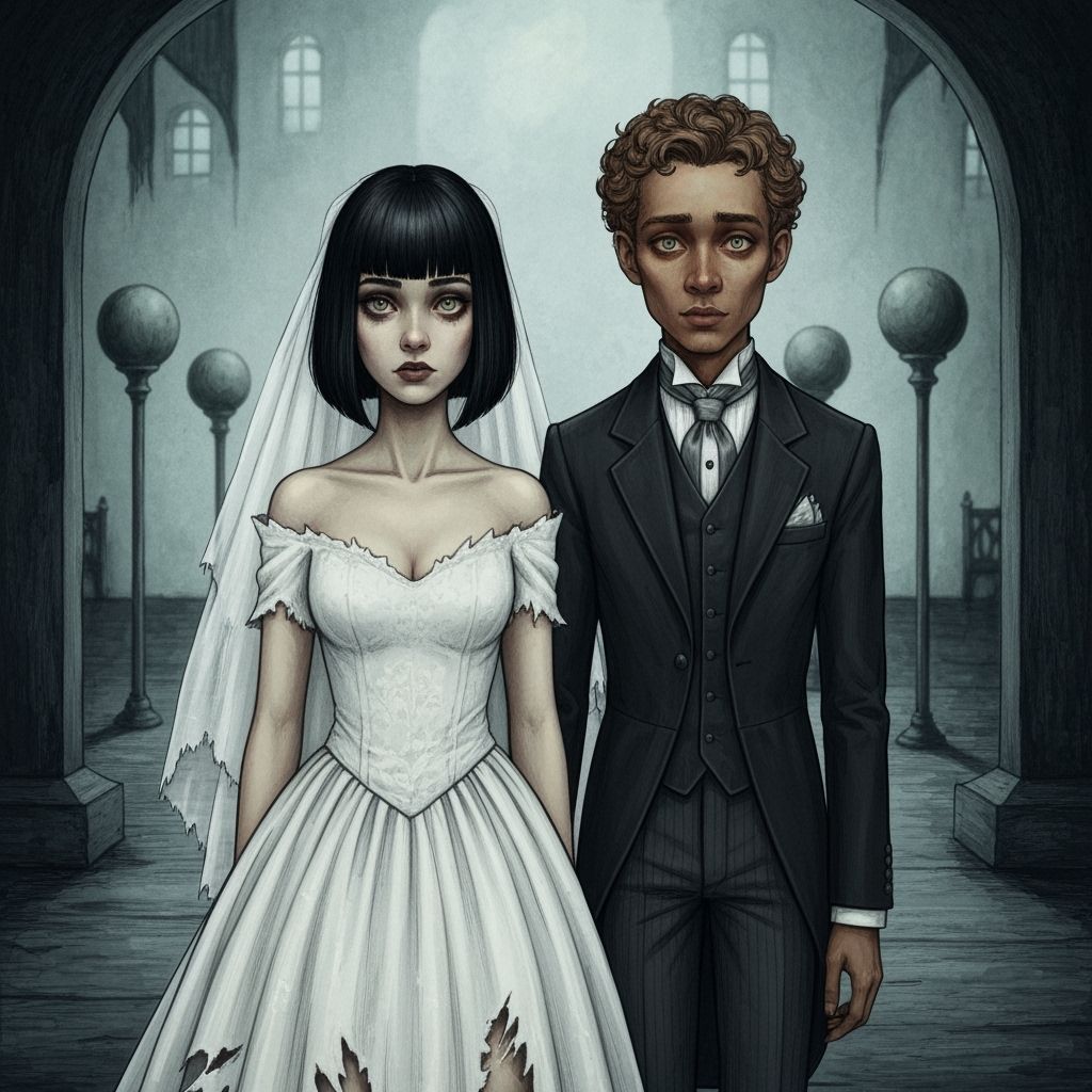 Gothic Cartoon Bride and Groom in Tim Burton Style