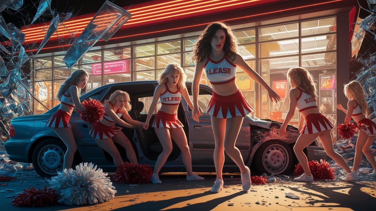 Cheerleaders in Car Accident: Dramatic Splash Art