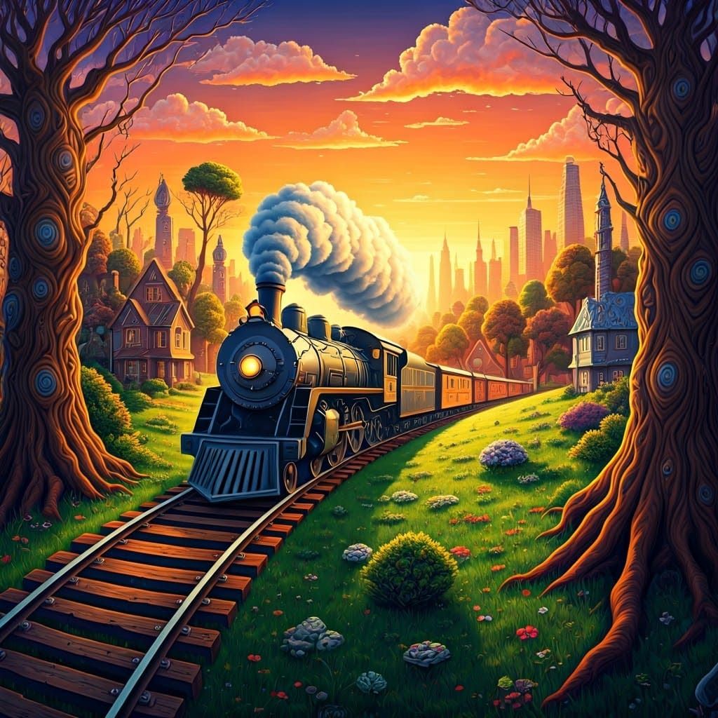 Surreal Landscape: Steam Train Meets Nature