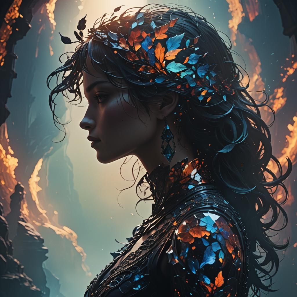 Glass Woman Silhouette in Detailed Matte Painting