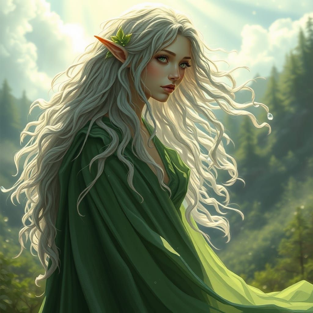 Ethereal Elf Woman in Dreamy Landscape