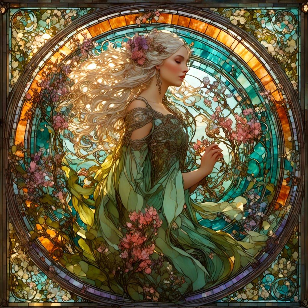Art Nouveau Stained Glass: Spring Portrait