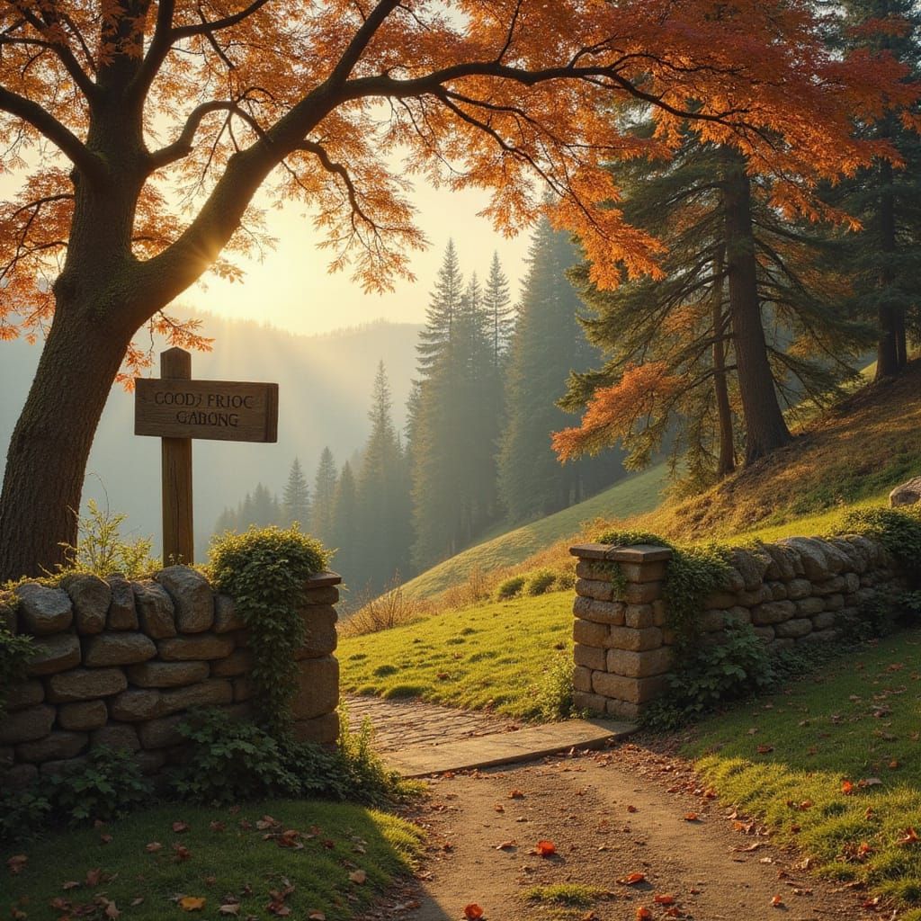 Majestic Autumnal Garden in a Medieval Landscape