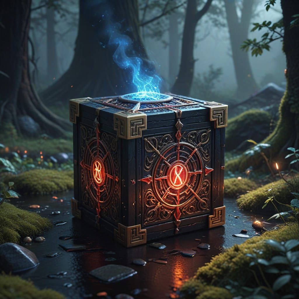 Ancient Mystical Puzzle Box in Ethereal Black Haze