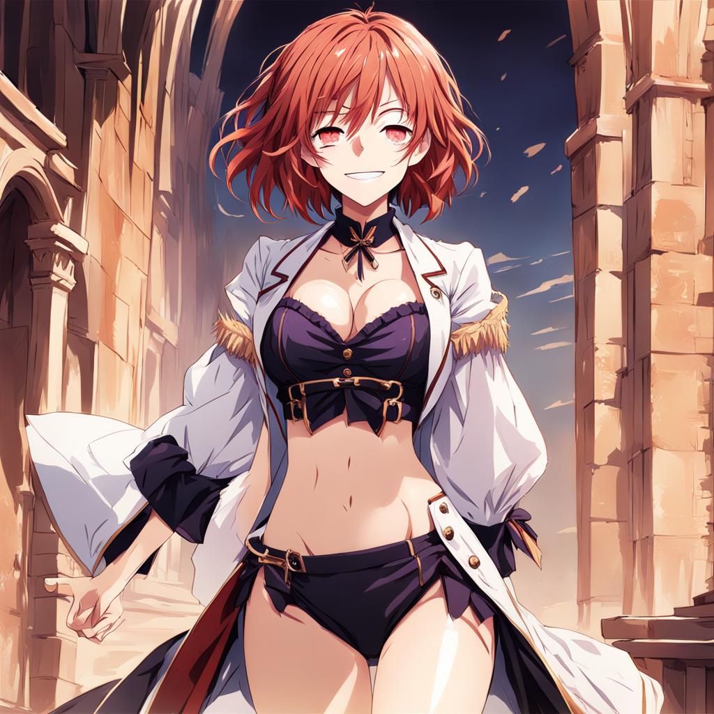 Anime Girl with Vampire Fangs in Violet Evergarden Style