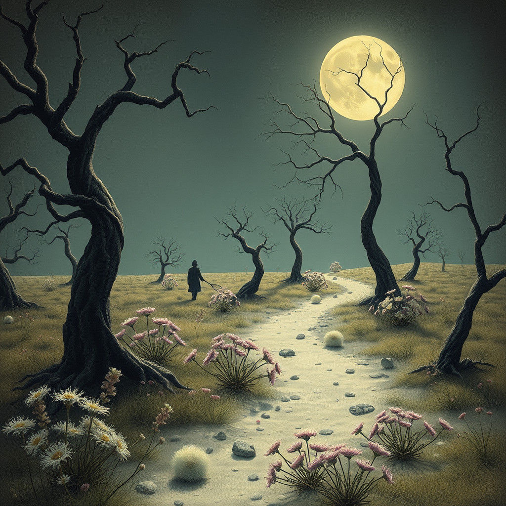 Dreamlike Surreal Landscape with Lone Figure